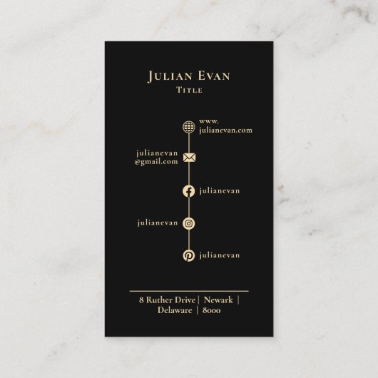 Carte De Visite Écriture moderne Noir Or Luxe Monogramme (Dos)