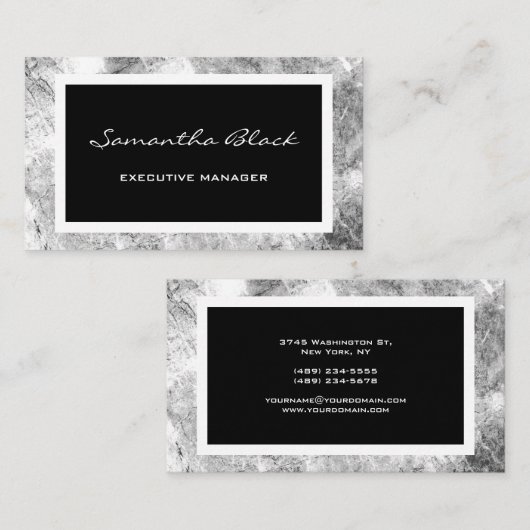 Carte De Visite Écriture moderne professionnelle Gris noir (Devant / Derrière)