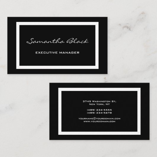 Carte De Visite Écriture moderne professionnelle Noir blanc (Devant / Derrière)