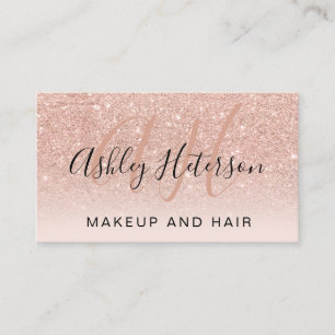 Carte De Visite Écriture monogrammée rose or parties scintillant b