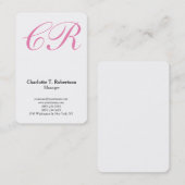 Carte De Visite Écriture rose clair professionnelle monogramme fém (Devant / Derrière)