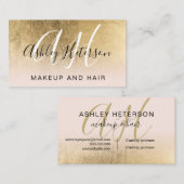 Carte De Visite Écriture rose feuille or monogrammée (Devant / Derrière)