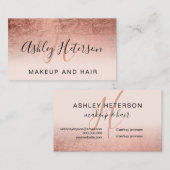 Carte De Visite Écriture rose pâle de feuille d'or rose (Devant / Derrière)