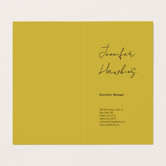 Carte De Visite Écriture simple professionnelle couleur or vertica (Extérieur déplié)