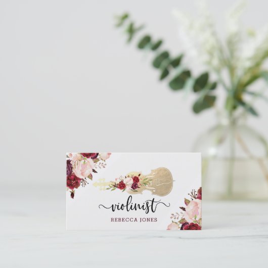 Carte De Visite écriture violoniste des fleurs d'aquarelle (Debout devant)