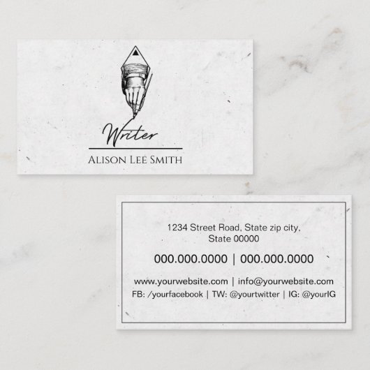 Carte De Visite Écrivain (Devant / Derrière)