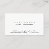 Carte De Visite Écrivain blanc de base minimum / éditeur de livres (Devant)