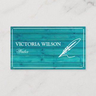 Carte De Visite Ecrivain blanc et bleu chic en bois