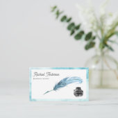 Carte De Visite Écrivain de code QR de plume de Feather Blue Vinta (Debout devant)