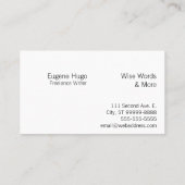 Carte De Visite Écrivez : Auteur, écrivain indépendant, auteur (Dos)