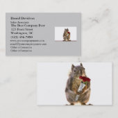 Carte De Visite Écureuil tenant le bouquet de rose rouge (Devant / Derrière)