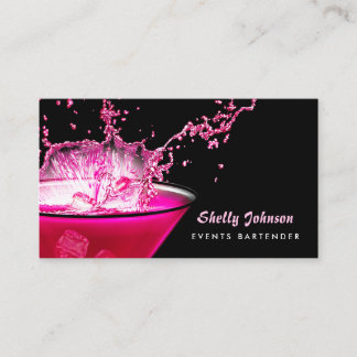 Carte De Visite Edgy Black and Pink Splash Events Bartender