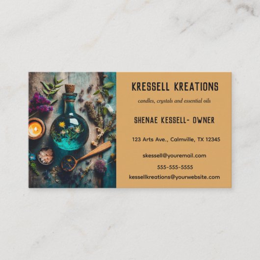 Carte De Visite Editable Candles Crystals and Essential Oils (Devant)