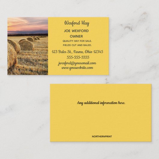Carte De Visite Editable Hay Bale (Devant / Derrière)