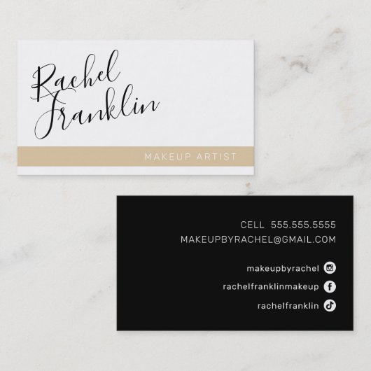 Carte De Visite EDITABLE nom de script moderne chic sable noir (Devant / Derrière)