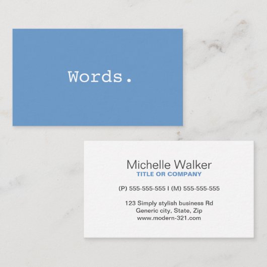 Carte De Visite Éditeur simple d'écriture moderne bleu-gris (Devant / Derrière)
