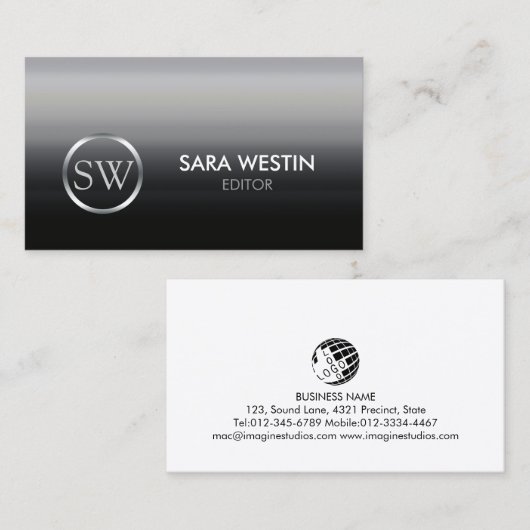 Carte De Visite Editor Print Publishing Elegant Monogram (Devant / Derrière)