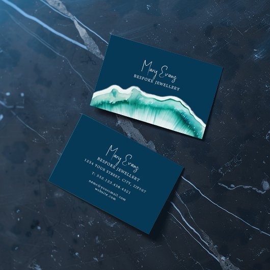 Carte de visite effet agate luxe bleu