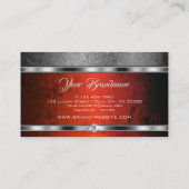 Carte De Visite Effet Argent Flashy Rouge Motif Faux Rhinestones (Dos)