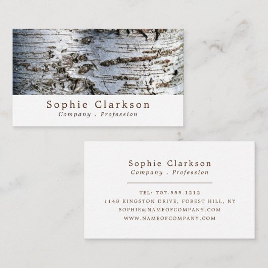 Carte De Visite Effet Bois de bouleau blanc, rustique (Devant / Derrière)