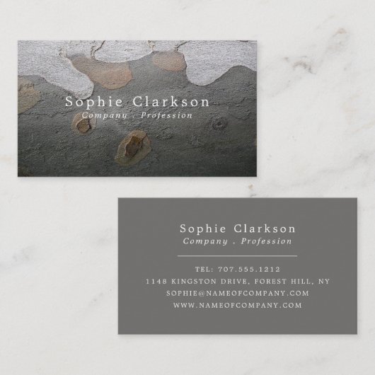 Carte De Visite Effet de bois écaillé gris argenté, rustique (Devant / Derrière)