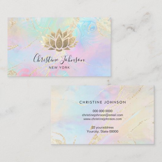 Carte De Visite effet holographique du lotus de feuille simulé sur (Devant / Derrière)