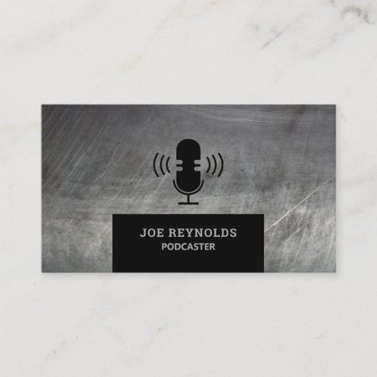 Carte De Visite Effet métallique rayé, Podcaster, Podcast (Devant)