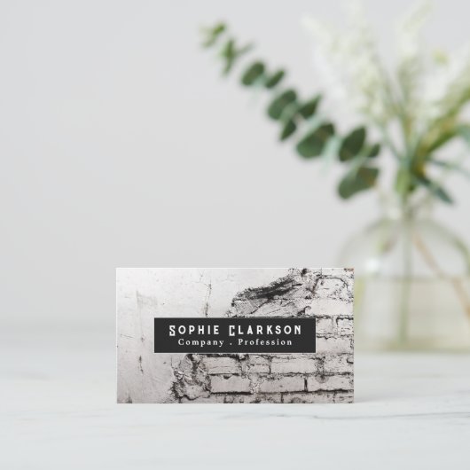 Carte De Visite Effet mur de brique blanche, rustique (Debout devant)