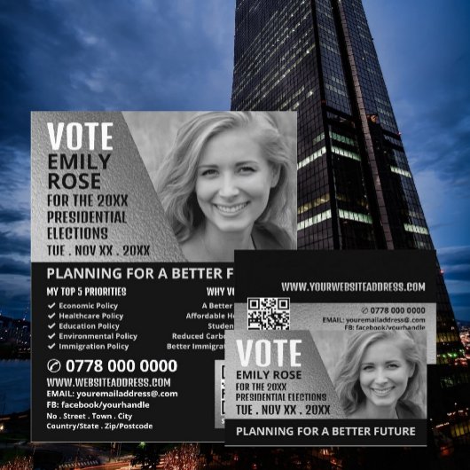 Carte De Visite Effet Silver Foil Campagne politique