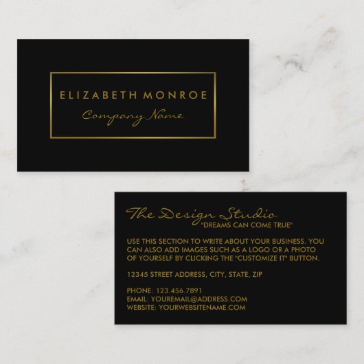 Carte De Visite Effet simple Black & Gold Foil (Devant / Derrière)
