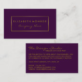 Carte De Visite Effet simple de purple et d'huile d'or (Devant / Derrière)