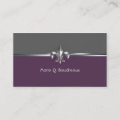 Carte De Visite Eggplant Fleur de Lis grise moderne (Dos)