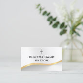 Carte De Visite Église Pasteur moderne Silver Gold Croix chrétienn (Debout devant)
