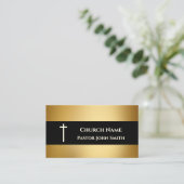 Carte De Visite Église Pastor Or Noir Élégant chrétien (Debout devant)