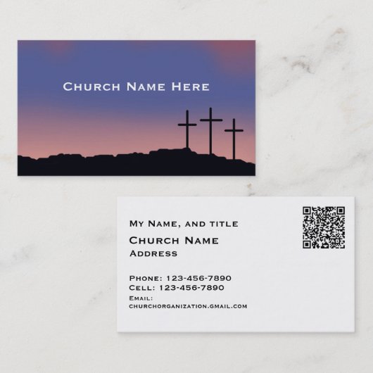 Carte De Visite Église / Trois croix religieuses avec code QR (Devant / Derrière)