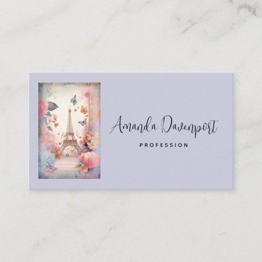 Carte De Visite Eiffel Tower Butterflies and Flowers Business Card (Devant)