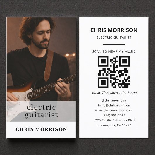 Carte De Visite Electric Guitarist Musician QR Code Photo