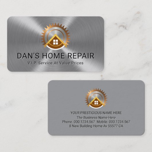 Carte De Visite Electric Saw Rooftop On Silver Metallic Layer (Devant / Derrière)