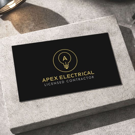 Carte De Visite Electrical Contractor Light Bulb Logo Black