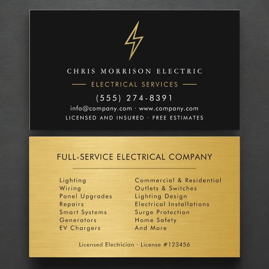 Carte De Visite Electrical Services Electrician Gold Metallic