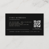 Carte De Visite Electrician Black & Silver Professional QR Code (Dos)