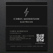 Carte De Visite Electrician Black & Silver Professional QR Code