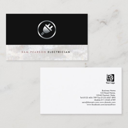 Carte De Visite Electrician Bold Argent Electric Plug Icon élégant (Devant / Derrière)