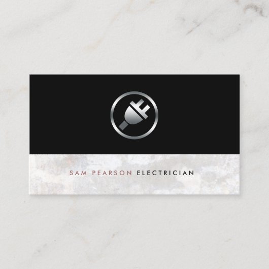Carte De Visite Electrician Bold Argent Electric Plug Icon élégant (Devant)