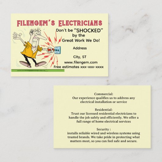 Carte de visite "Électricien" (Devant / Derrière)