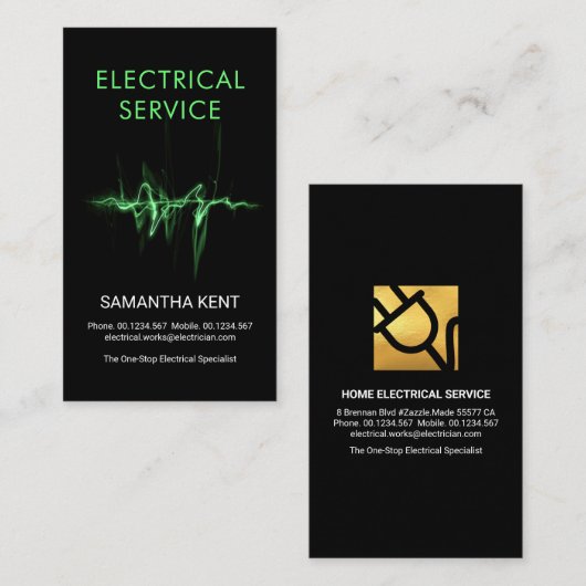 Carte De Visite Électricien à ondes luminescentes vert (Devant / Derrière)