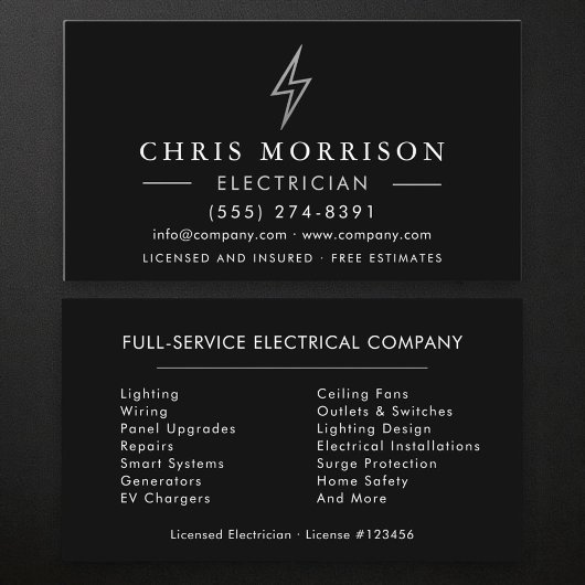 Carte De Visite Électricien Argent Noir