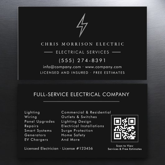 Carte De Visite Électricien – Black Silver Electrical Service