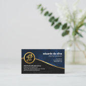 Carte De Visite Électricien Blue Black Grunge Gold Wave (Debout devant)