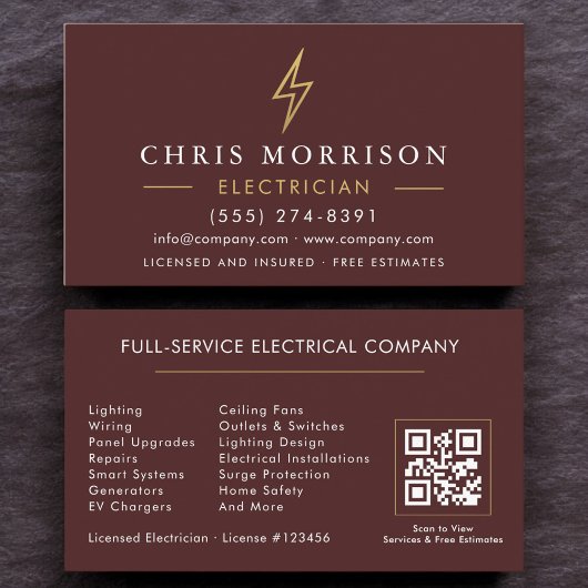Carte de Visite Électricien Code QR Moderne Bourgo